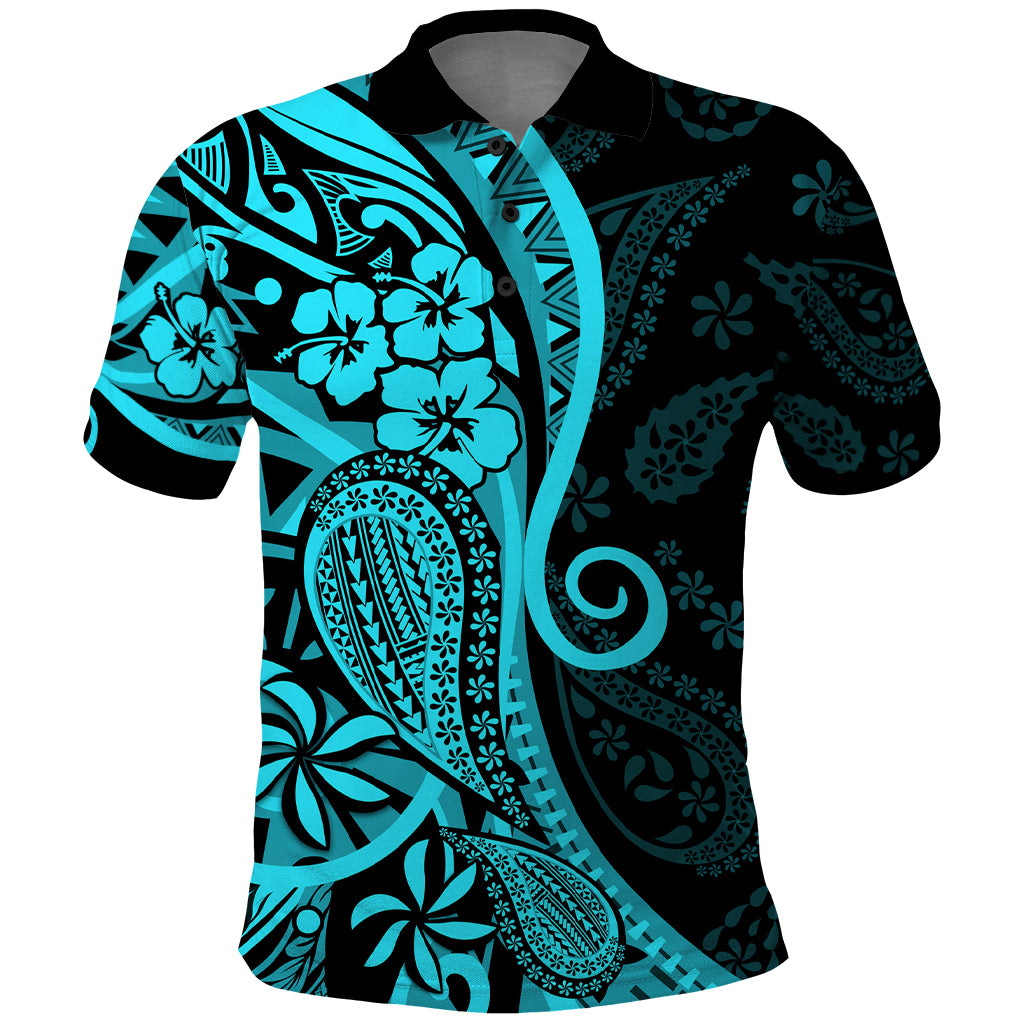 Polynesia Paisley Polo Shirt Polynesian With Tropical Flowers - Turquoise LT14 Turquoise - Polynesian Pride
