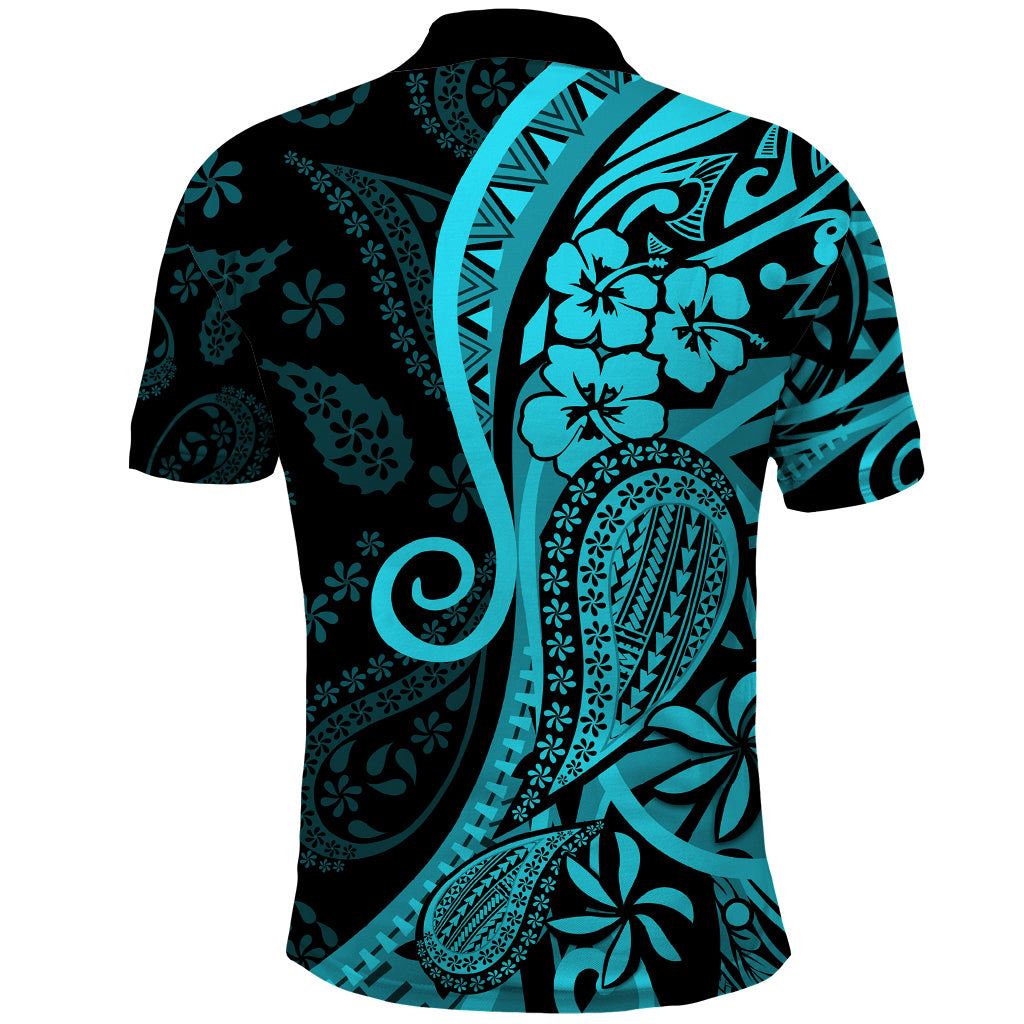 Polynesia Paisley Polo Shirt Polynesian With Tropical Flowers - Turquoise LT14 - Polynesian Pride