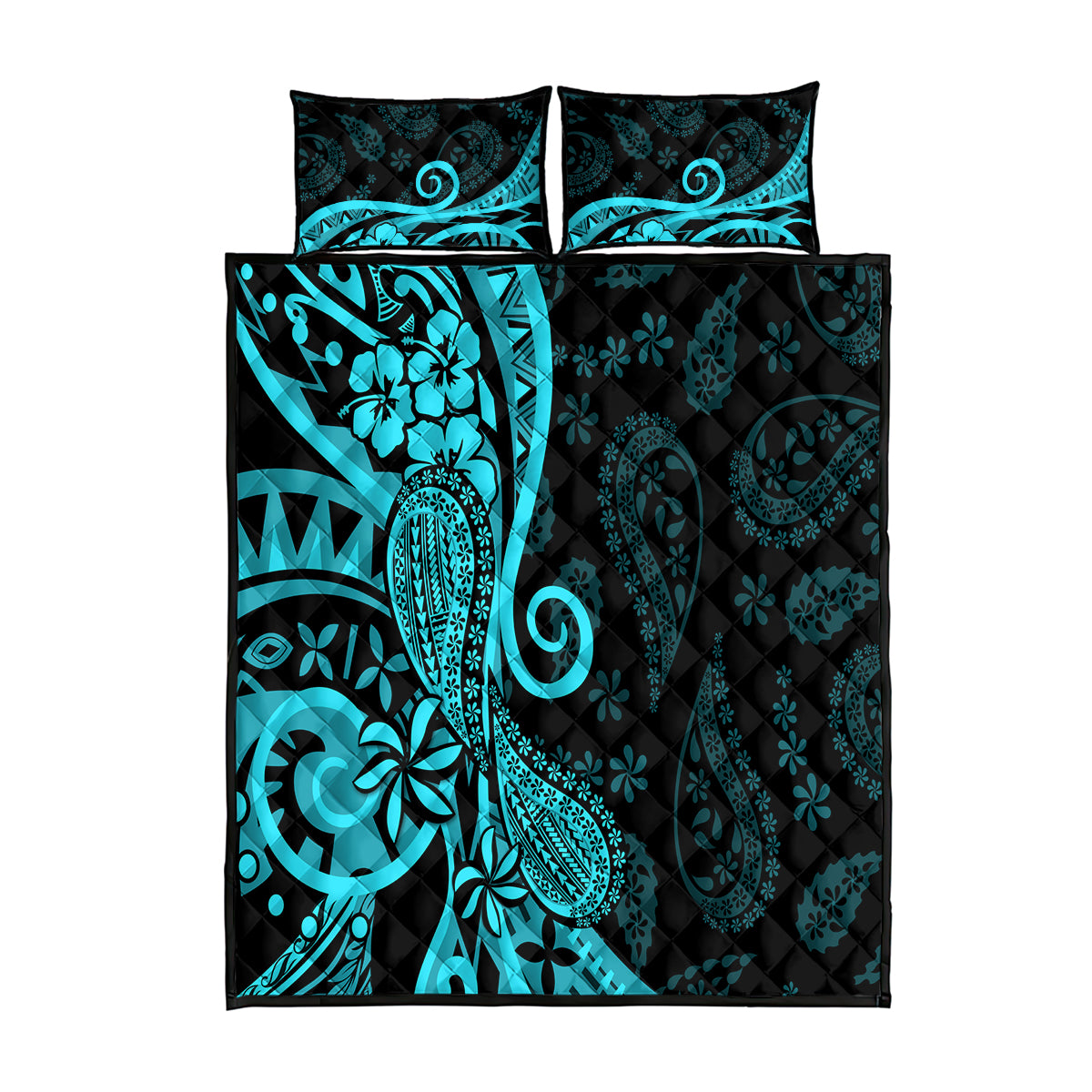 Polynesia Paisley Quilt Bed Set Polynesian With Tropical Flowers - Turquoise LT14 Turquoise - Polynesian Pride