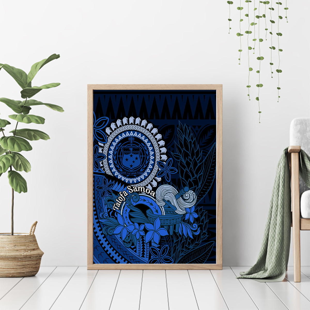 Talofa Samoa Canvas Wall Art Samoan Kava Bowl Siapo Pattern - Blue LT14 - Polynesian Pride