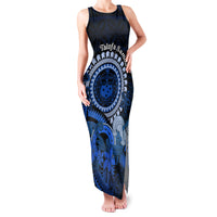 Talofa Samoa Family Matching Tank Maxi Dress and Hawaiian Shirt Samoan Kava Bowl Siapo Pattern - Blue LT14 Mom's Dress Blue - Polynesian Pride