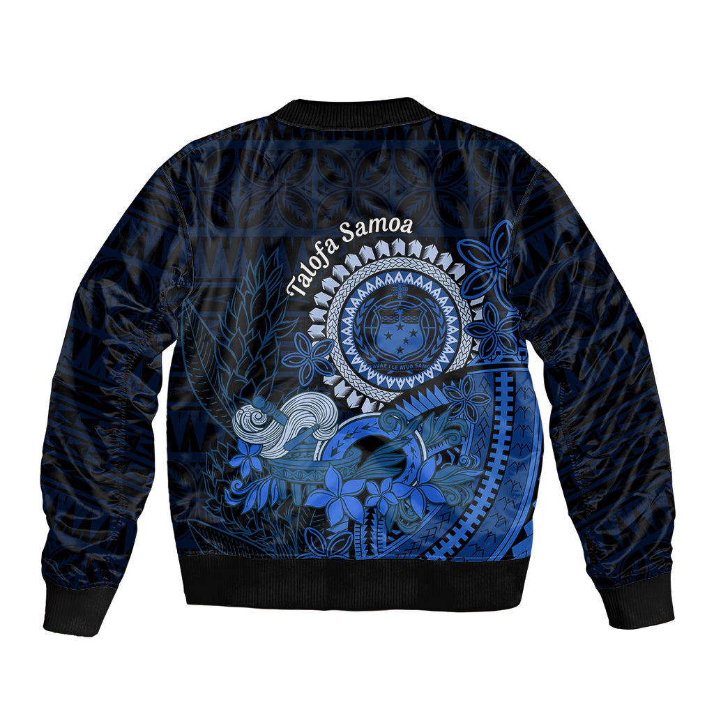 Talofa Samoa Sleeve Zip Bomber Jacket Samoan Kava Bowl Siapo Pattern - Blue LT14 - Polynesian Pride