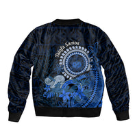 Talofa Samoa Sleeve Zip Bomber Jacket Samoan Kava Bowl Siapo Pattern - Blue LT14 - Polynesian Pride