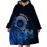 Talofa Samoa Wearable Blanket Hoodie Samoan Kava Bowl Siapo Pattern - Blue LT14 - Polynesian Pride