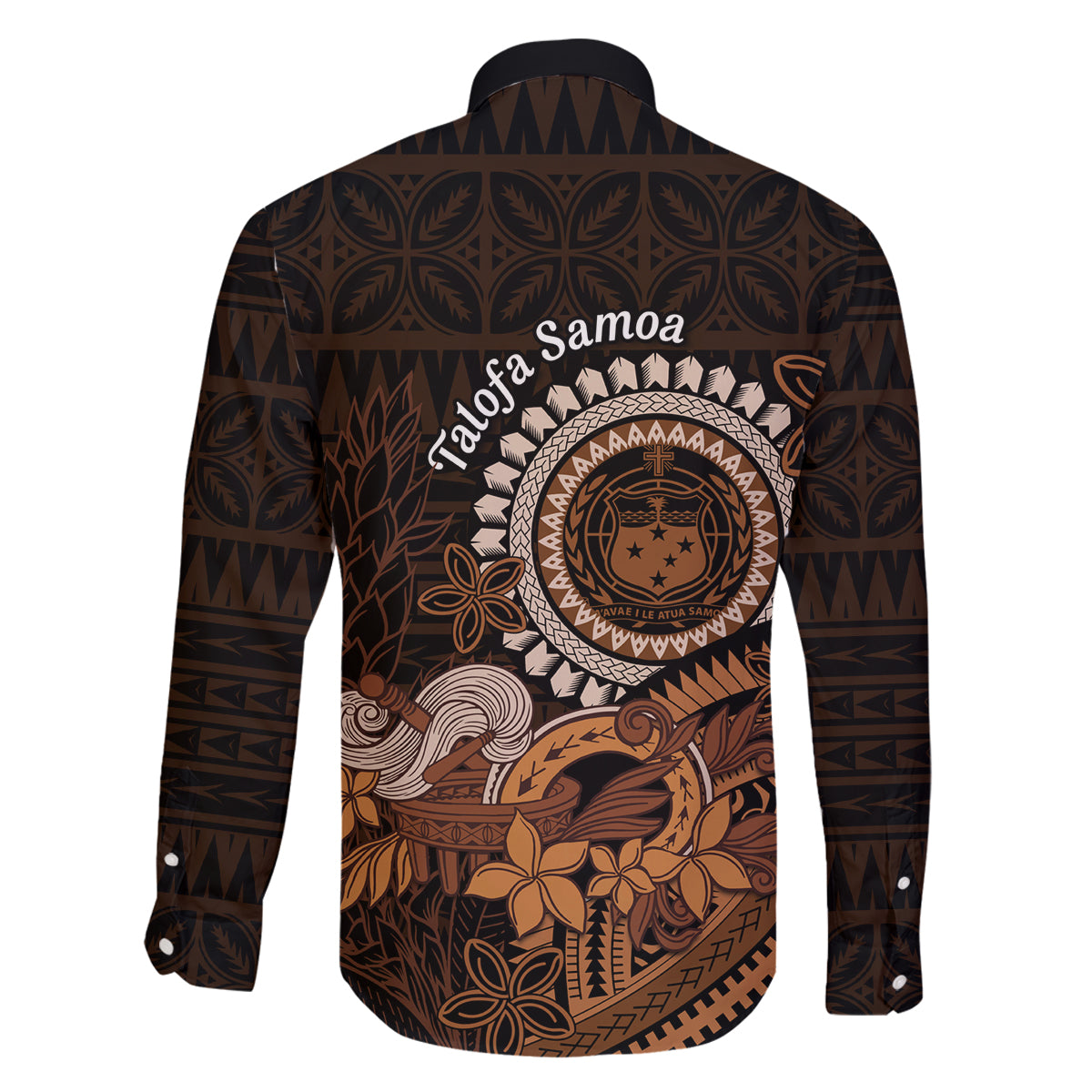 Talofa Samoa Family Matching Long Sleeve Bodycon Dress and Hawaiian Shirt Samoan Kava Bowl Siapo Pattern - Brown LT14 - Polynesian Pride