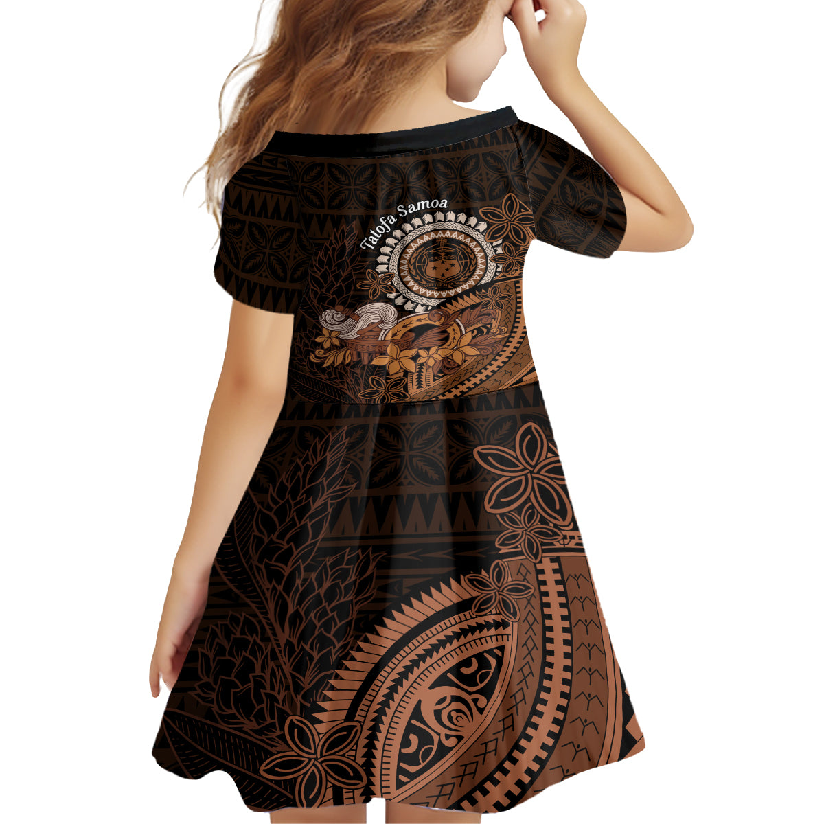 Talofa Samoa Family Matching Off Shoulder Short Dress and Hawaiian Shirt Samoan Kava Bowl Siapo Pattern - Brown LT14 - Polynesian Pride