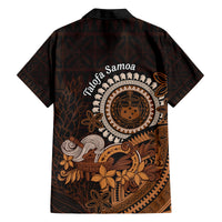 Talofa Samoa Family Matching Off Shoulder Short Dress and Hawaiian Shirt Samoan Kava Bowl Siapo Pattern - Brown LT14 - Polynesian Pride