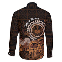 Talofa Samoa Family Matching Off Shoulder Short Dress and Hawaiian Shirt Samoan Kava Bowl Siapo Pattern - Brown LT14 - Polynesian Pride