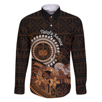 Talofa Samoa Family Matching Tank Maxi Dress and Hawaiian Shirt Samoan Kava Bowl Siapo Pattern - Brown LT14 Dad's Shirt - Long Sleeve Brown - Polynesian Pride