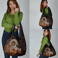 Talofa Samoa Grocery Bag Samoan Kava Bowl Siapo Pattern - Brown