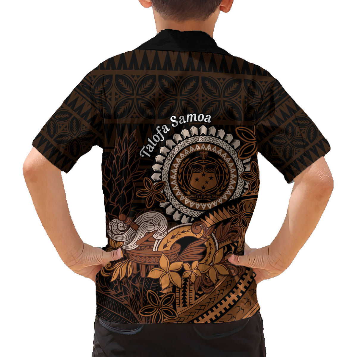 Talofa Samoa Kid Hawaiian Shirt Samoan Kava Bowl Siapo Pattern - Brown LT14 - Polynesian Pride