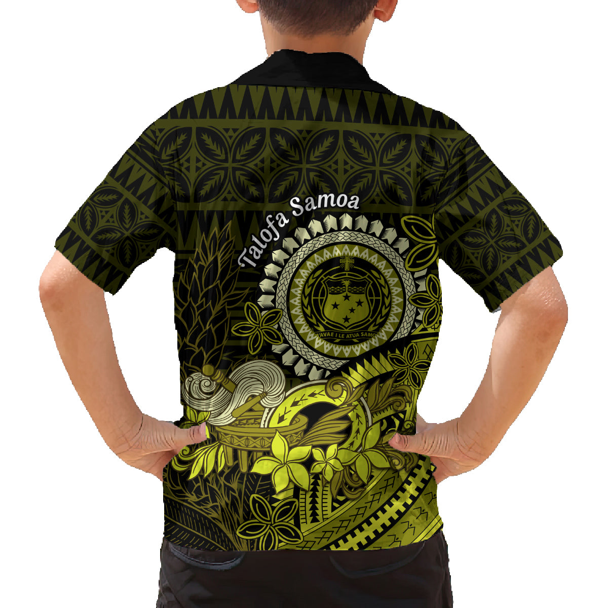 Lime Green Talofa Samoa Family Matching Long Sleeve Bodycon Dress and Hawaiian Shirt Samoan Kava Bowl Siapo Pattern LT14 - Polynesian Pride