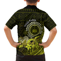 Lime Green Talofa Samoa Family Matching Long Sleeve Bodycon Dress and Hawaiian Shirt Samoan Kava Bowl Siapo Pattern LT14 - Polynesian Pride