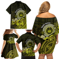 Lime Green Talofa Samoa Family Matching Off Shoulder Short Dress and Hawaiian Shirt Samoan Kava Bowl Siapo Pattern LT14 - Polynesian Pride