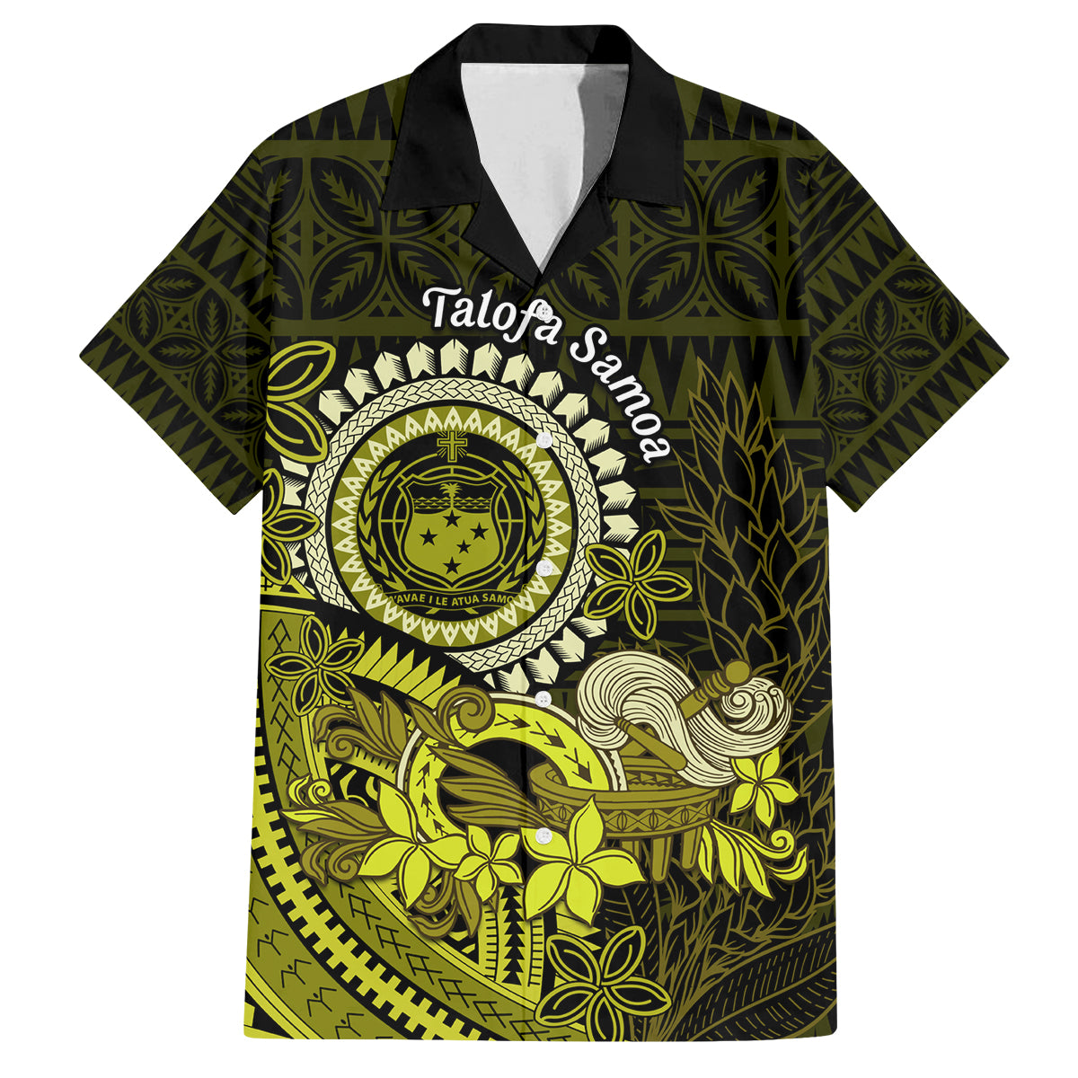Lime Green Talofa Samoa Family Matching Tank Maxi Dress and Hawaiian Shirt Samoan Kava Bowl Siapo Pattern LT14 Dad's Shirt - Short Sleeve Lime Green - Polynesian Pride
