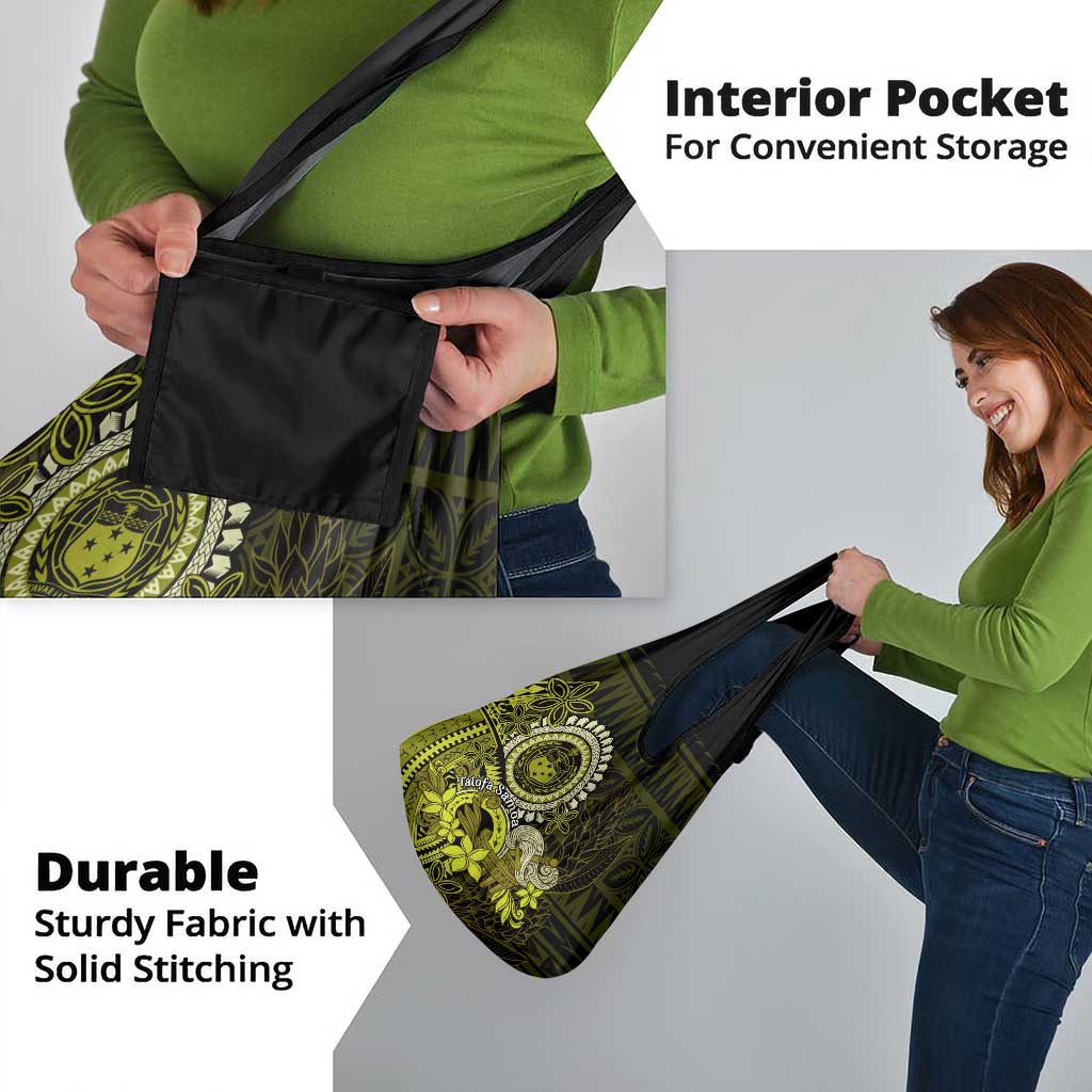 Lime Green Talofa Samoa Grocery Bag Samoan Kava Bowl Siapo Pattern