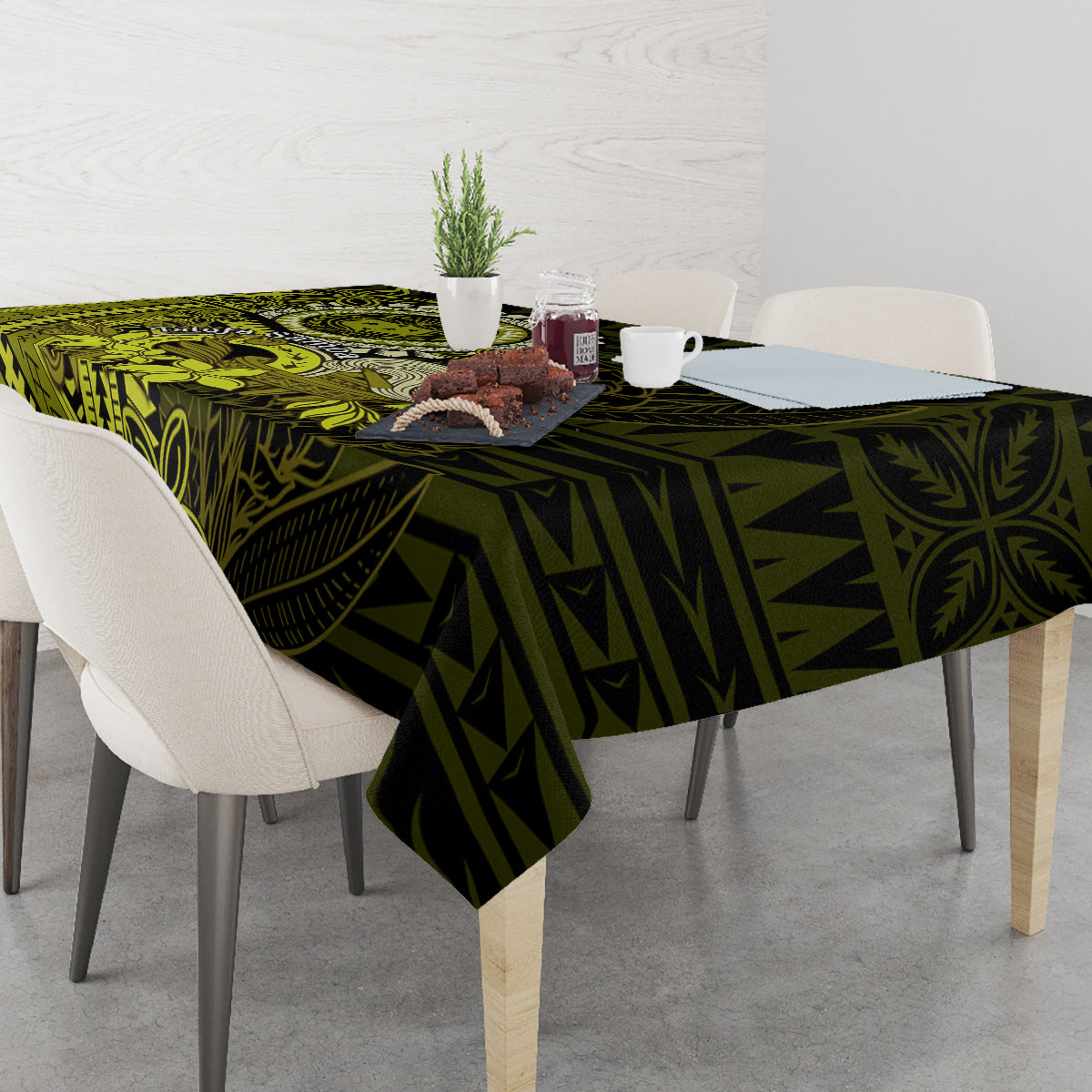 Lime Green Talofa Samoa Tablecloth Samoan Kava Bowl Siapo Pattern LT14 - Polynesian Pride