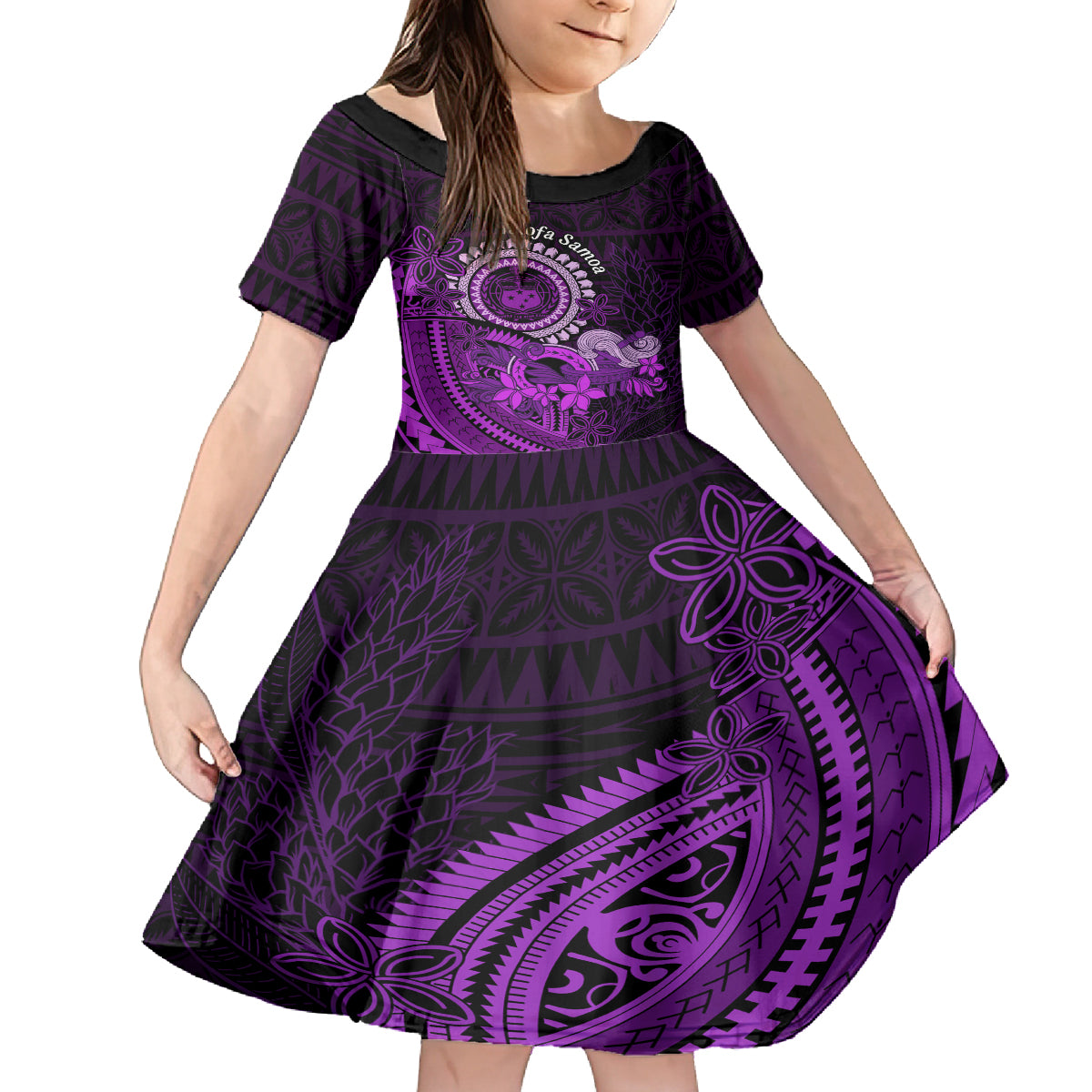 Purple Talofa Samoa Family Matching Tank Maxi Dress and Hawaiian Shirt Samoan Kava Bowl Siapo Pattern LT14 Daughter's Dress Purple - Polynesian Pride