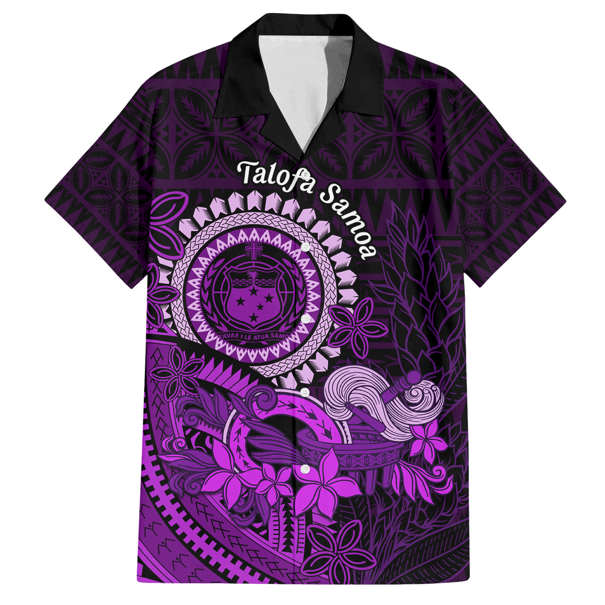 Purple Talofa Samoa Family Matching Tank Maxi Dress and Hawaiian Shirt Samoan Kava Bowl Siapo Pattern LT14 Dad's Shirt - Short Sleeve Purple - Polynesian Pride