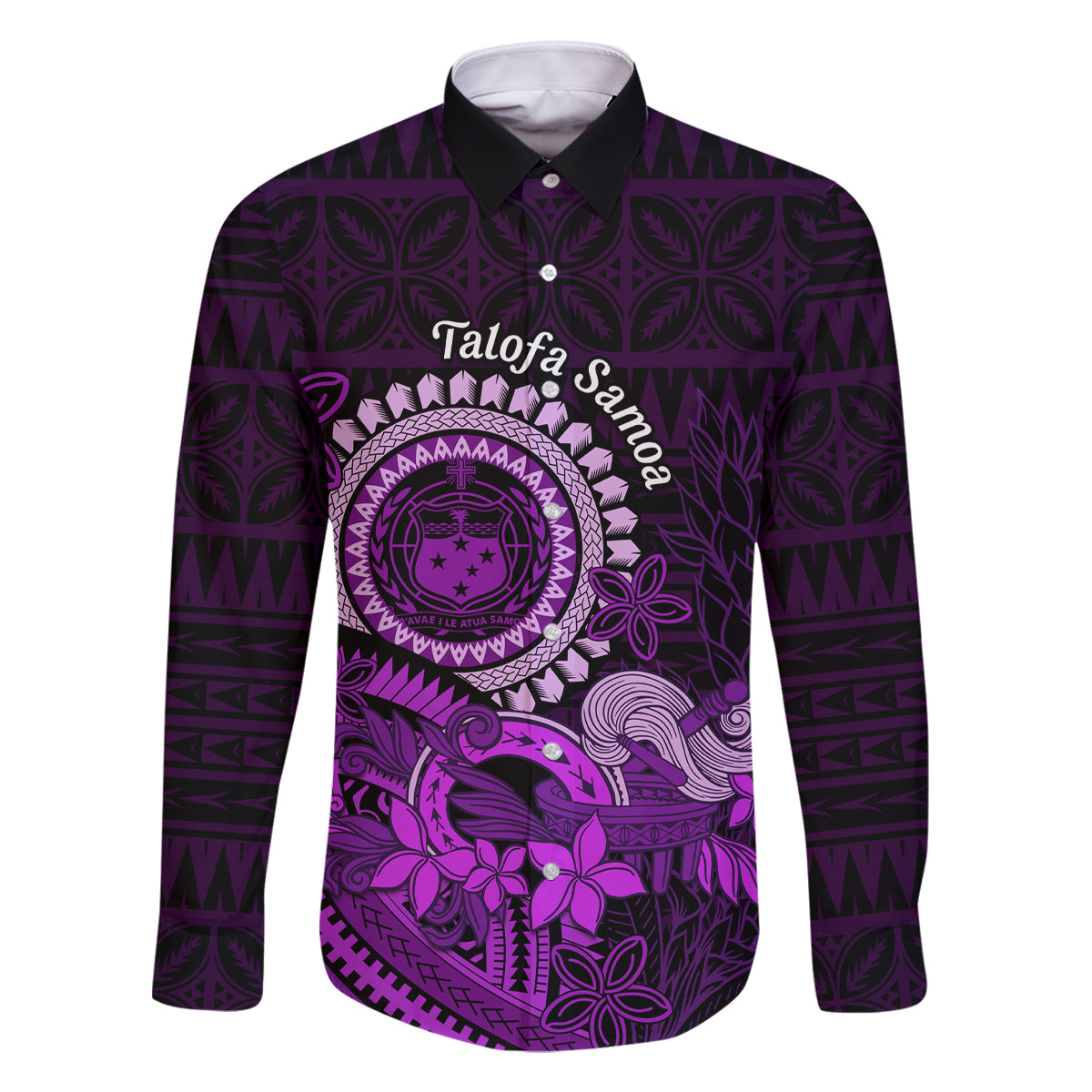 Purple Talofa Samoa Family Matching Tank Maxi Dress and Hawaiian Shirt Samoan Kava Bowl Siapo Pattern LT14 Dad's Shirt - Long Sleeve Purple - Polynesian Pride