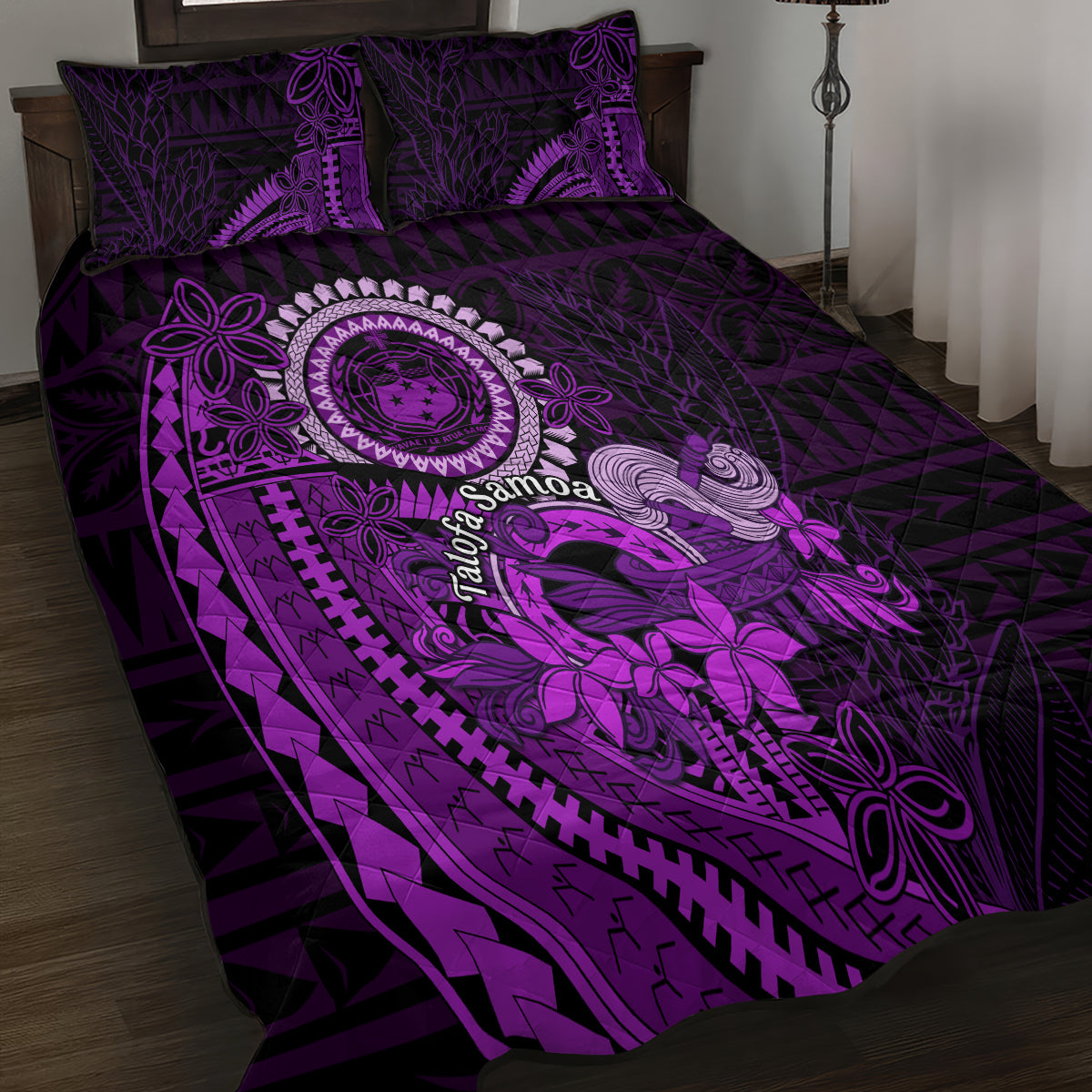Purple Talofa Samoa Quilt Bed Set Samoan Kava Bowl Siapo Pattern LT14 - Polynesian Pride