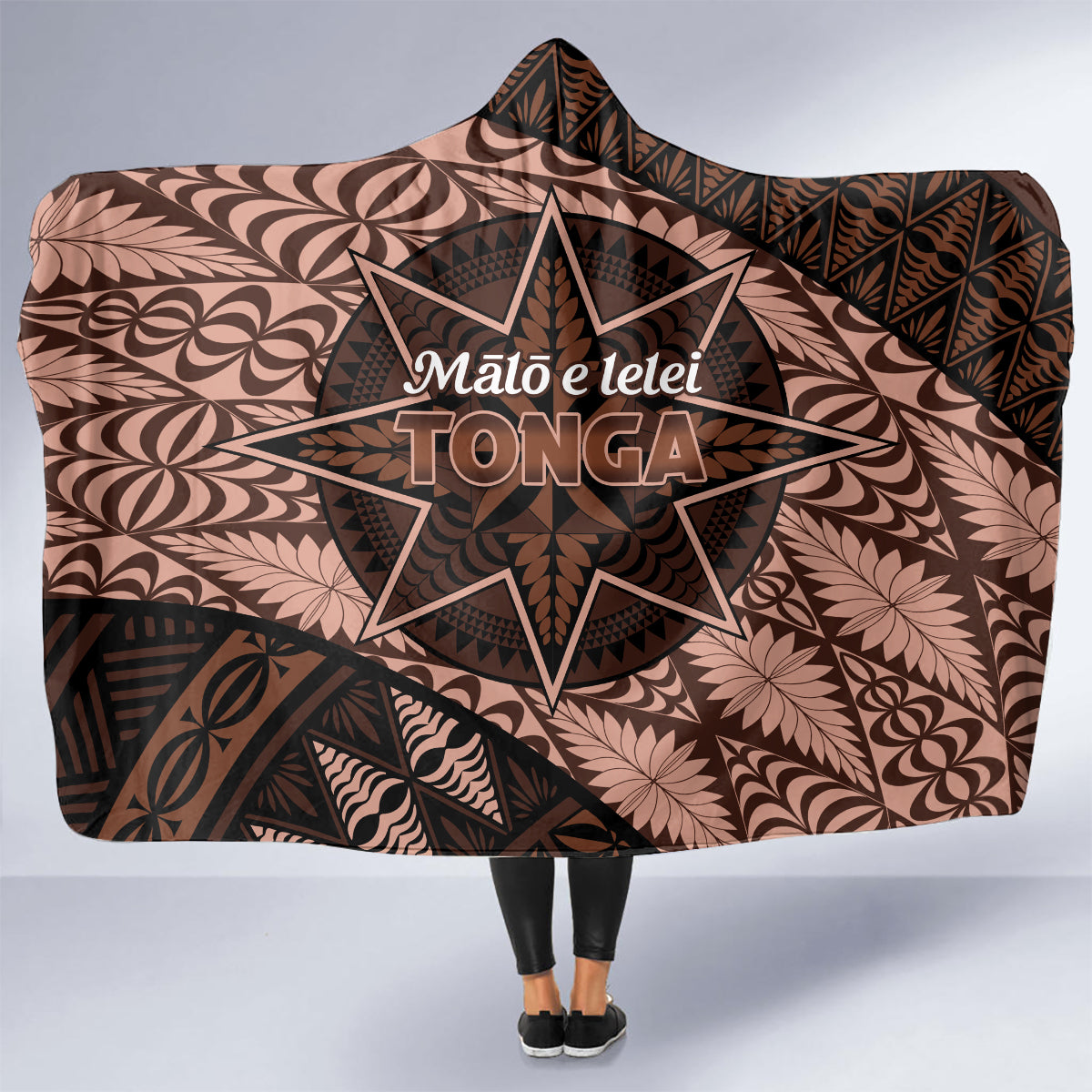 Malo e lelei Tonga Hooded Blanket Tongan Ngatu Pattern Vintage Vibes LT14 - Polynesian Pride
