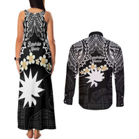 Ekamowir Omo Nauru Couples Matching Tank Maxi Dress and Long Sleeve Button Shirt Naoero Twelve-pointed Star Polynesian Tattoo