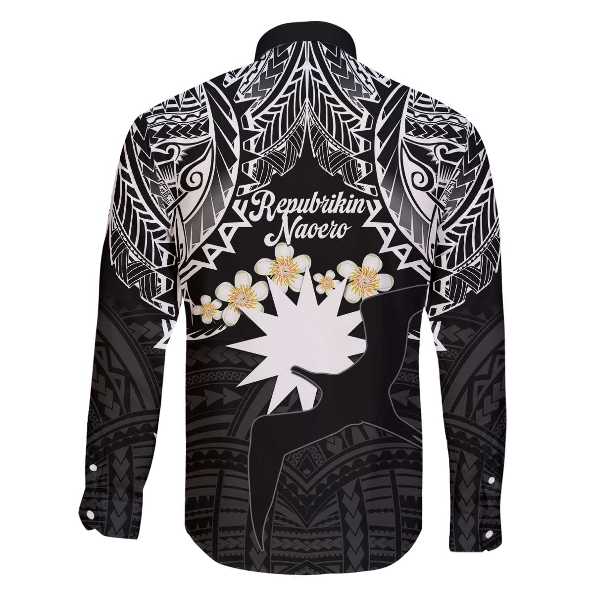 Ekamowir Omo Nauru Family Matching Off The Shoulder Long Sleeve Dress and Hawaiian Shirt Naoero Twelve-pointed Star Polynesian Tattoo