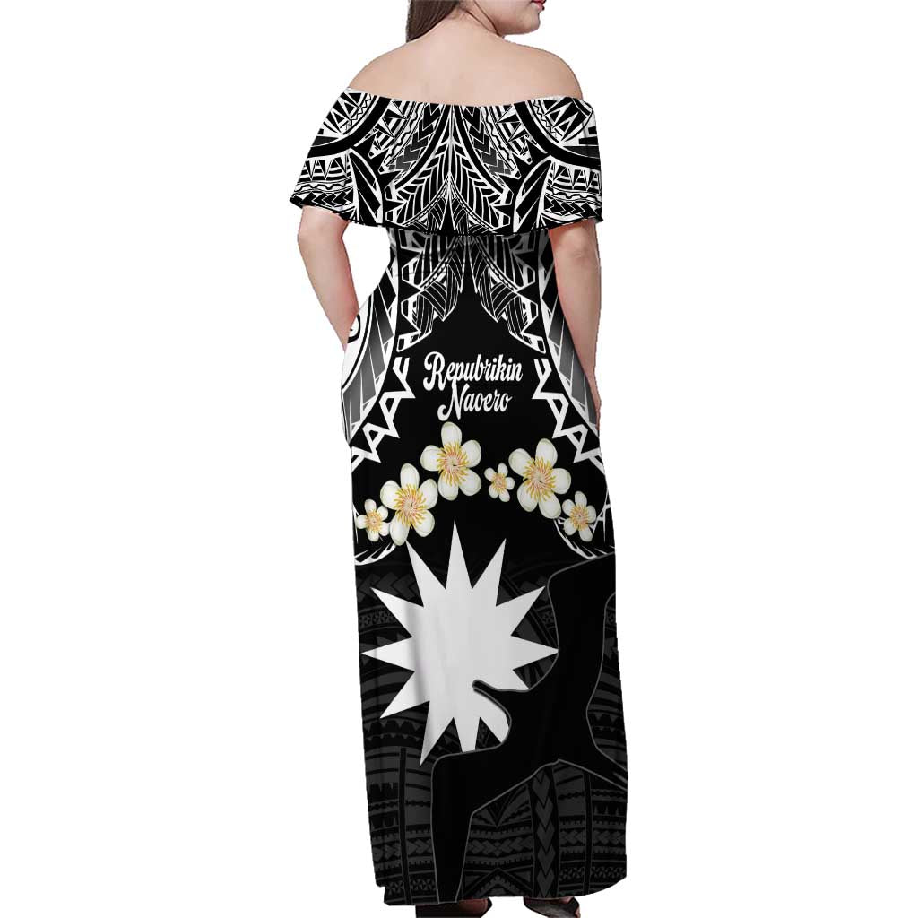 Ekamowir Omo Nauru Family Matching Off Shoulder Maxi Dress and Hawaiian Shirt Naoero Twelve-pointed Star Polynesian Tattoo