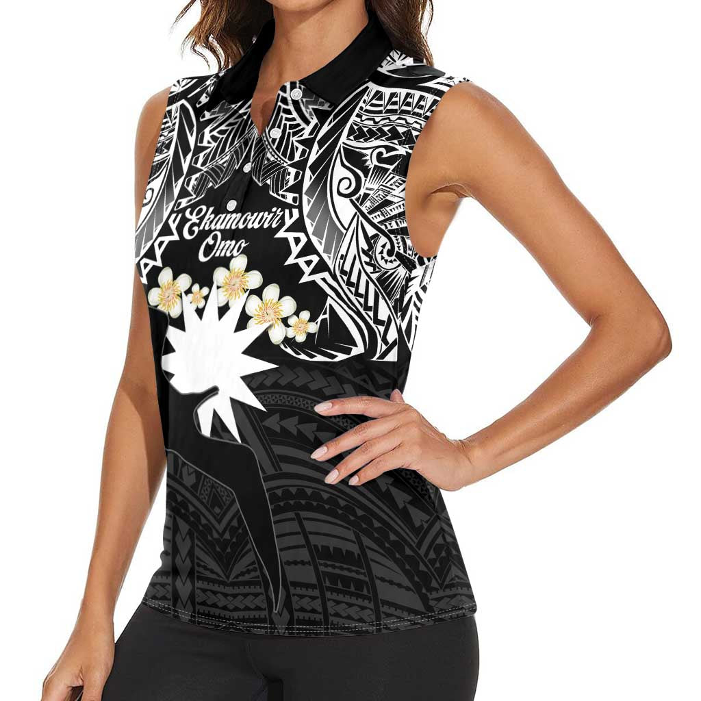 Ekamowir Omo Nauru Women Sleeveless Polo Shirt Naoero Twelve-pointed Star Polynesian Tattoo