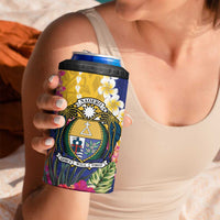 Nauru Independence Day 4 in 1 Can Cooler Tumbler Coat Of Arms With Tropical Flowers
