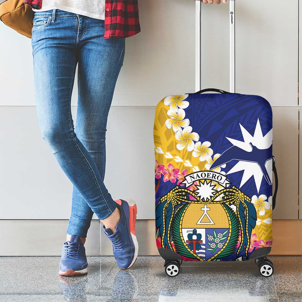 Nauru Independence Day Luggage Cover Coat Of Arms With Tropical Flowers