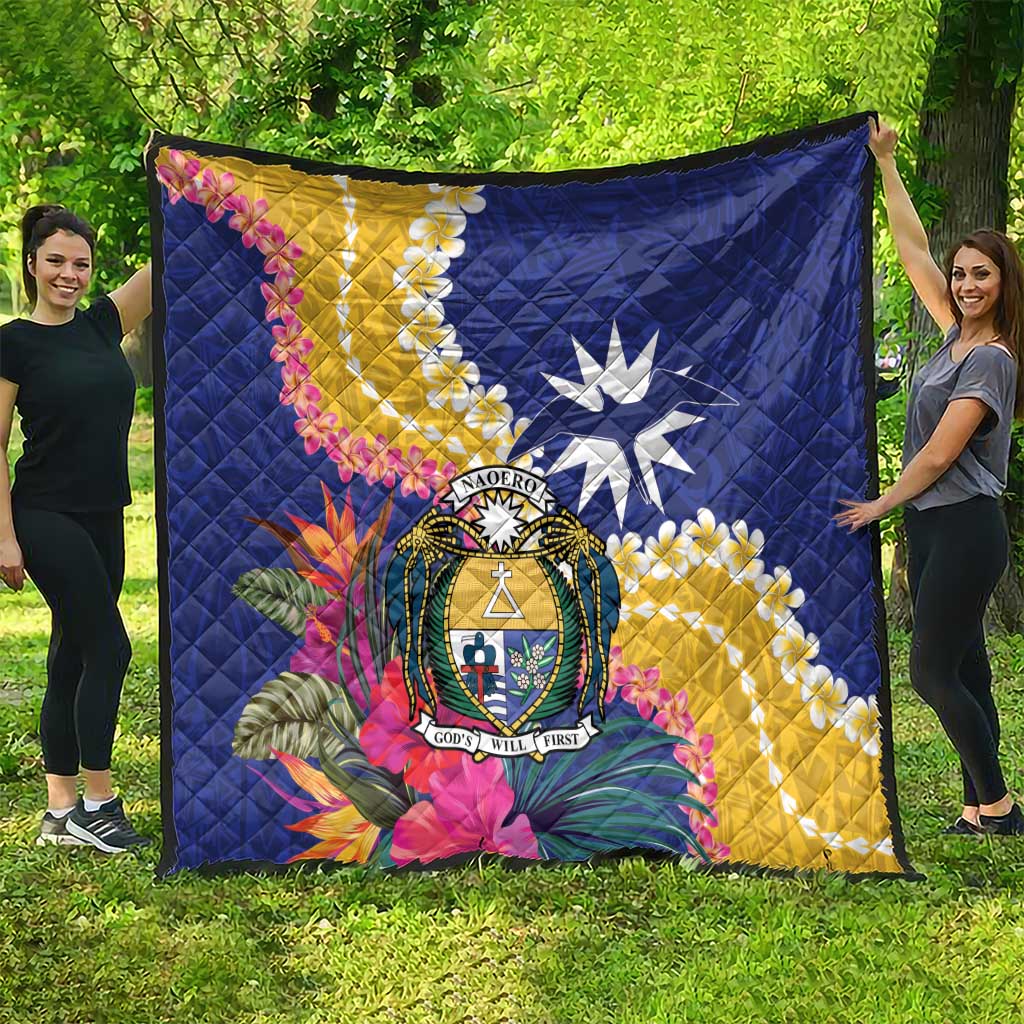 Nauru Independence Day Quilt Coat Of Arms With Tropical Flowers