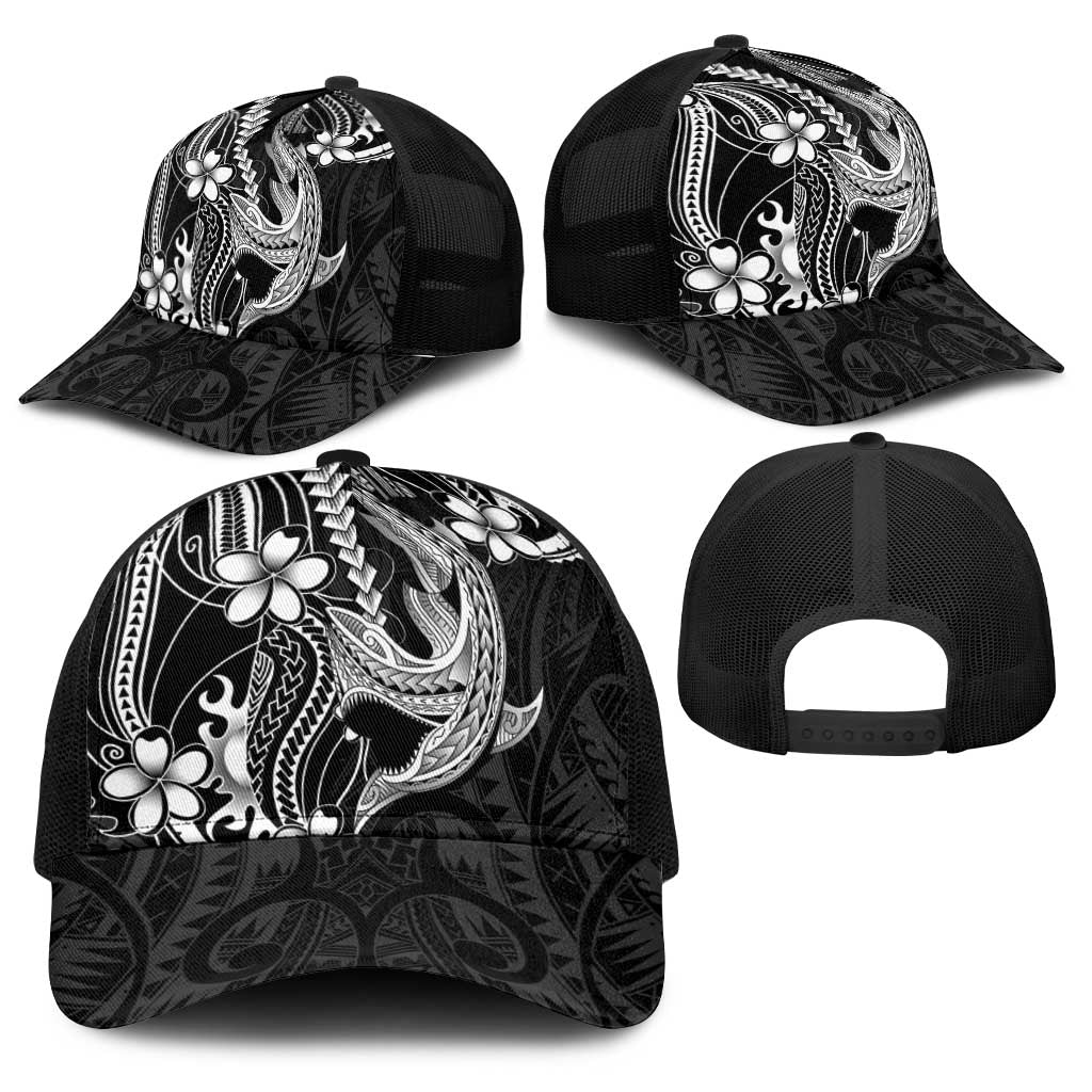 Black Aloha Hawaii Baseball Net Cap Polynesian Shark Tattoo With Plumeria LT14 - Polynesian Pride