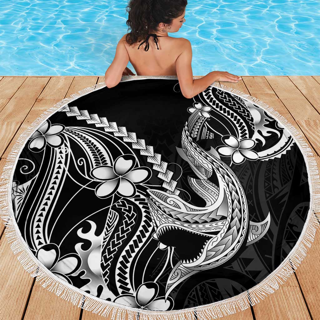 Black Aloha Hawaii Beach Blanket Polynesian Shark Tattoo With Plumeria LT14 - Polynesian Pride