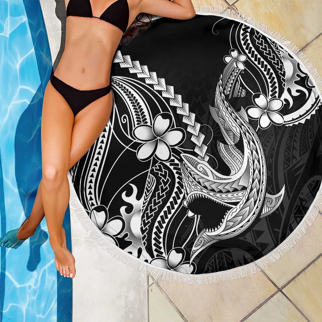 Black Aloha Hawaii Beach Blanket Polynesian Shark Tattoo With Plumeria LT14 - Polynesian Pride