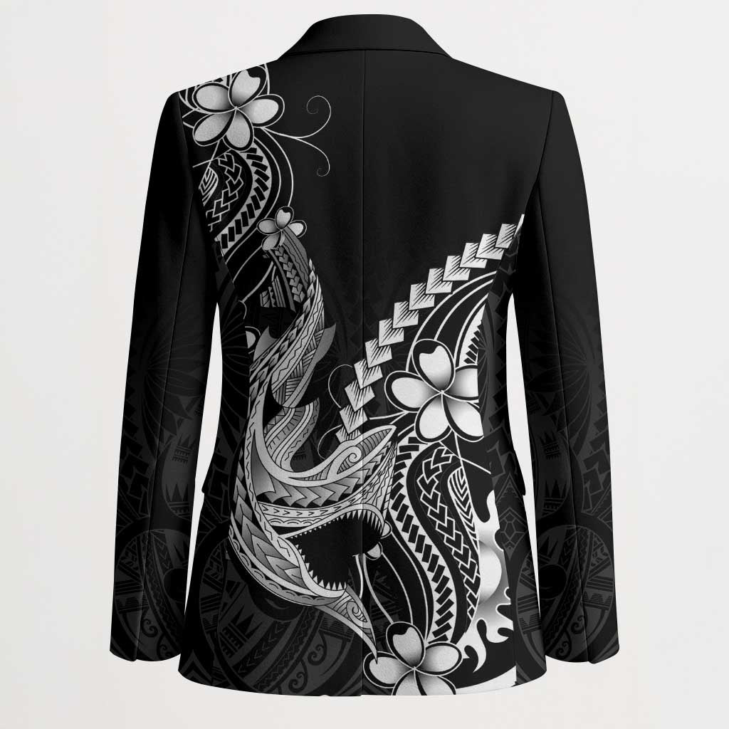 Black Aloha Hawaii Blazer Polynesian Shark Tattoo With Plumeria LT14 - Polynesian Pride