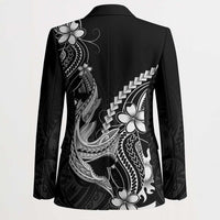 Black Aloha Hawaii Blazer Polynesian Shark Tattoo With Plumeria LT14 - Polynesian Pride