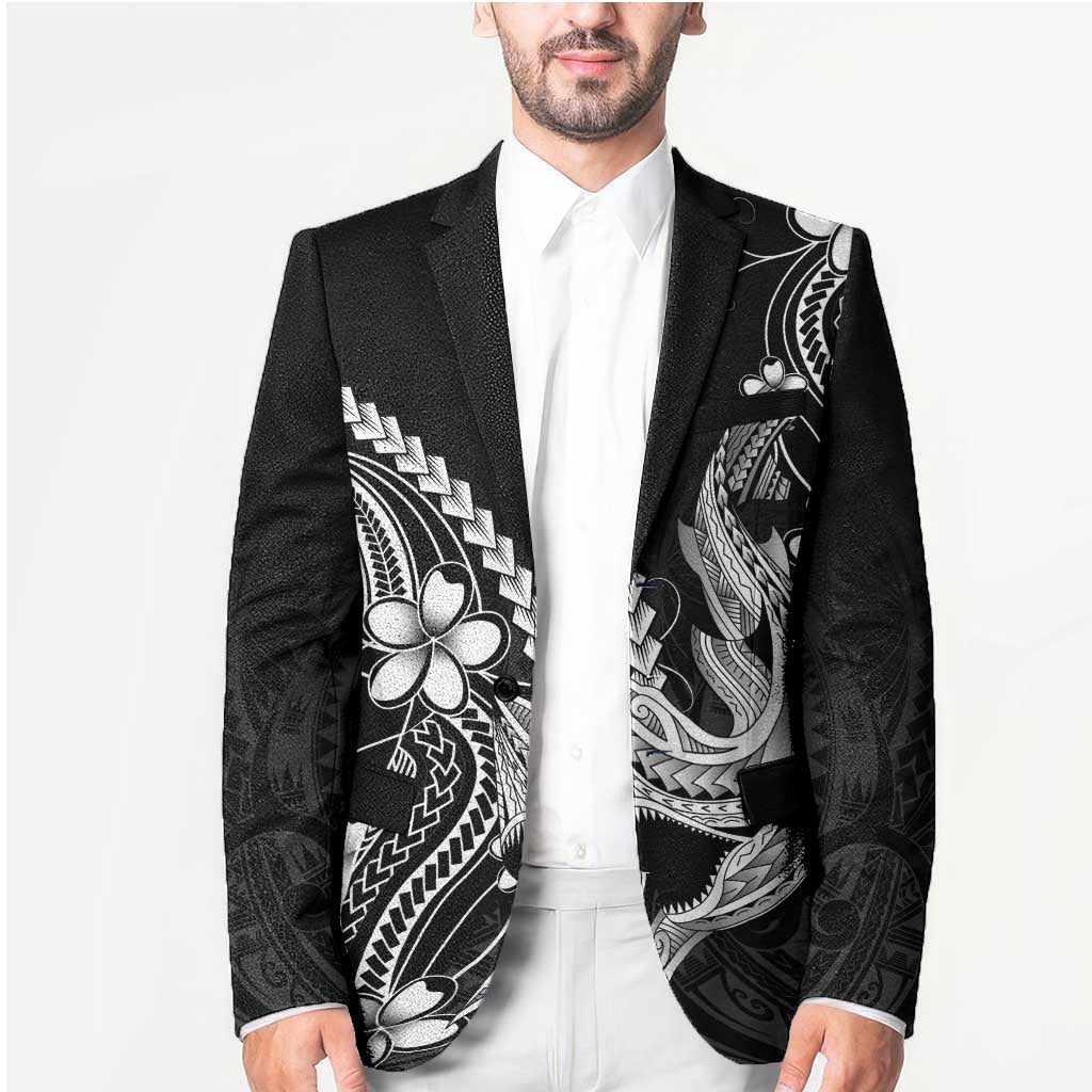 Black Aloha Hawaii Blazer Polynesian Shark Tattoo With Plumeria LT14 - Polynesian Pride