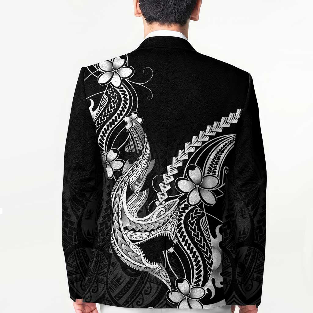 Black Aloha Hawaii Blazer Polynesian Shark Tattoo With Plumeria LT14 - Polynesian Pride