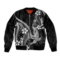 Black Aloha Hawaii Bomber Jacket Polynesian Shark Tattoo With Plumeria LT14 Unisex Black - Polynesian Pride