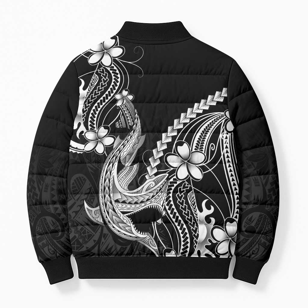 Black Aloha Hawaii Bomber Puffer Jacket Polynesian Shark Tattoo With Plumeria LT14 - Polynesian Pride