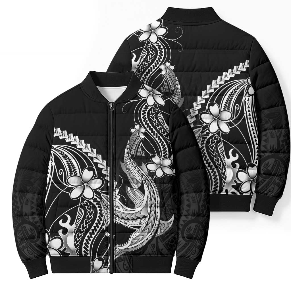 Black Aloha Hawaii Bomber Puffer Jacket Polynesian Shark Tattoo With Plumeria LT14 - Polynesian Pride