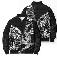 Black Aloha Hawaii Bomber Puffer Jacket Polynesian Shark Tattoo With Plumeria LT14 - Polynesian Pride