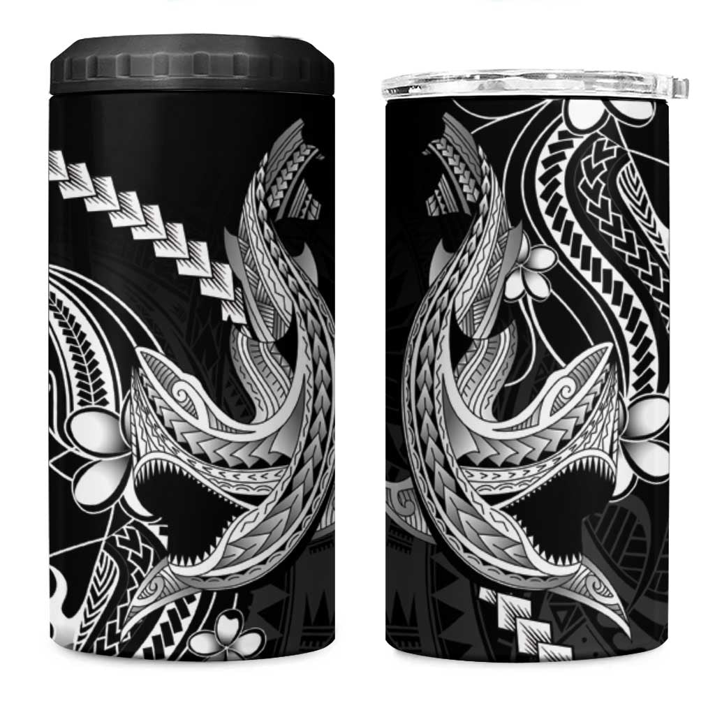Black Aloha Hawaii 4 in 1 Can Cooler Tumbler Polynesian Shark Tattoo With Plumeria LT14 One Size: 16 oz Black - Polynesian Pride