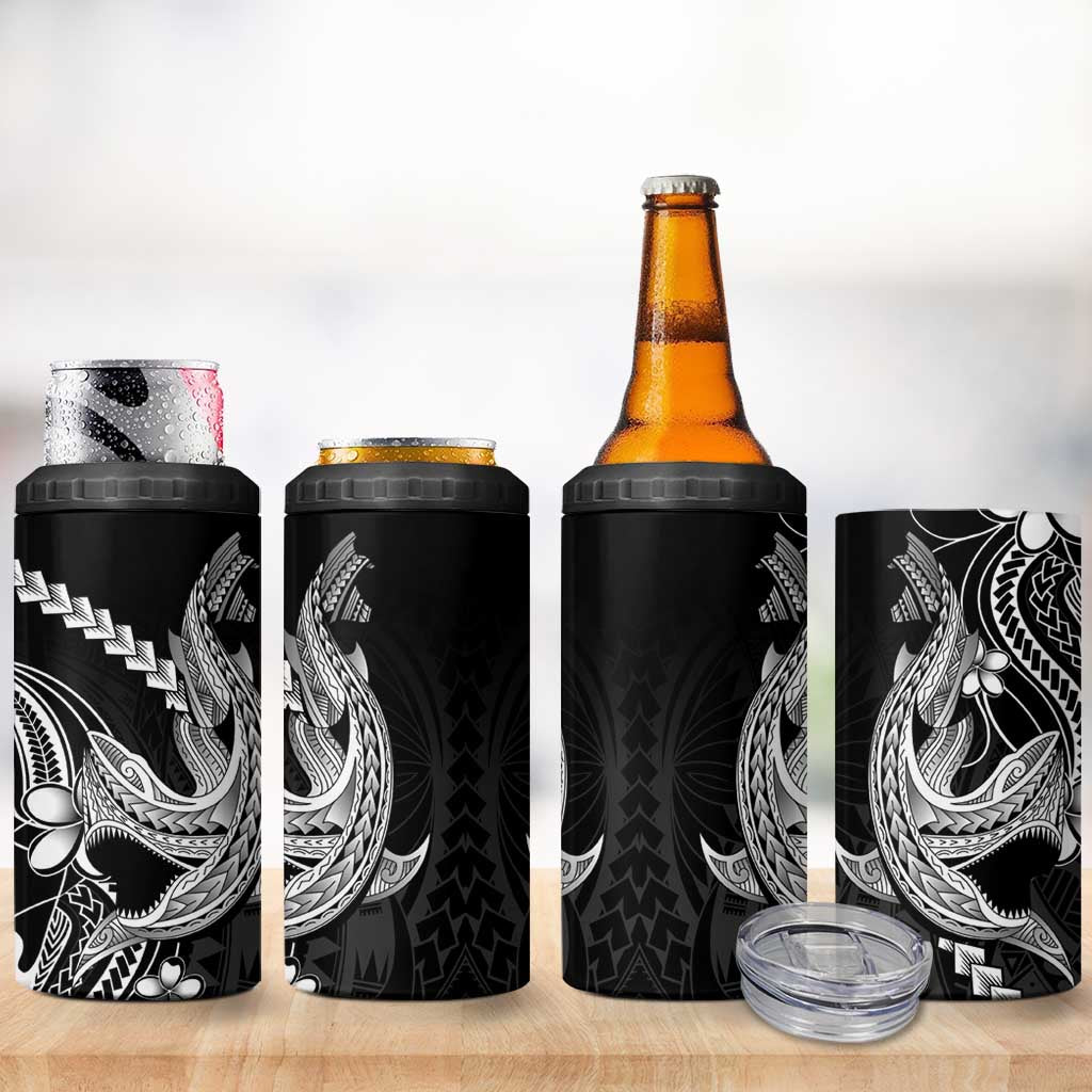 Black Aloha Hawaii 4 in 1 Can Cooler Tumbler Polynesian Shark Tattoo With Plumeria LT14 - Polynesian Pride