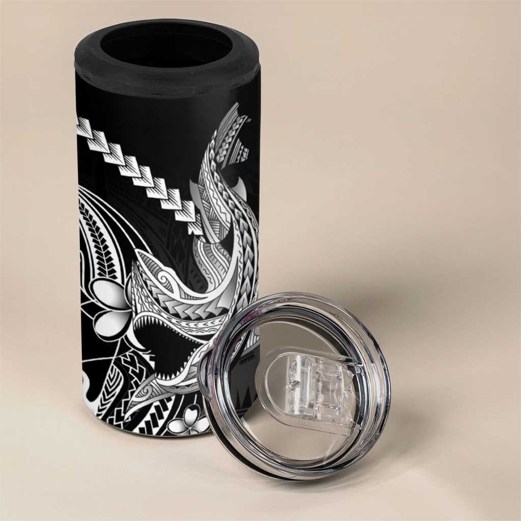 Black Aloha Hawaii 4 in 1 Can Cooler Tumbler Polynesian Shark Tattoo With Plumeria LT14 - Polynesian Pride