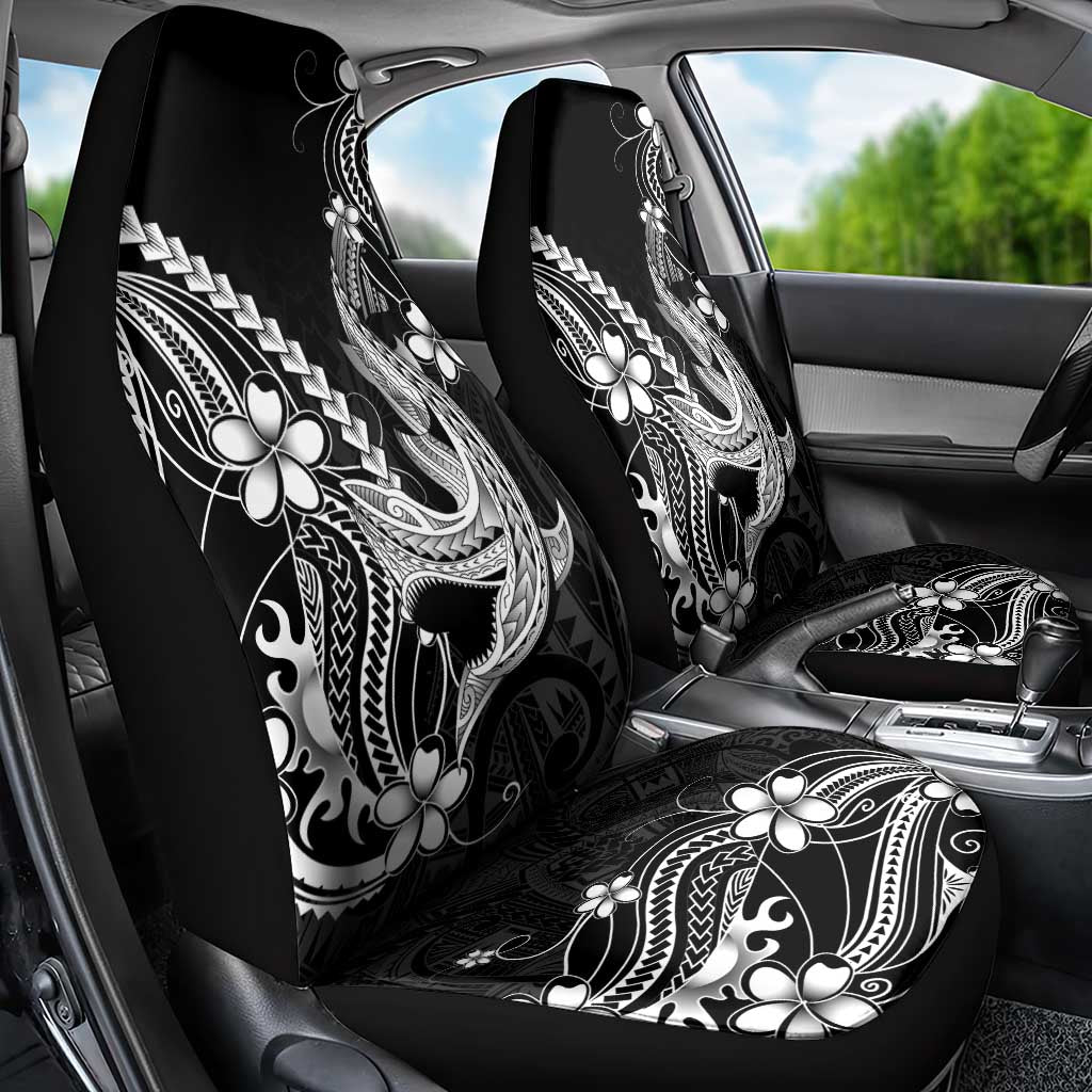 Black Aloha Hawaii Car Seat Cover Polynesian Shark Tattoo With Plumeria LT14 - Polynesian Pride