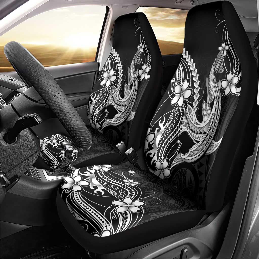Black Aloha Hawaii Car Seat Cover Polynesian Shark Tattoo With Plumeria LT14 - Polynesian Pride