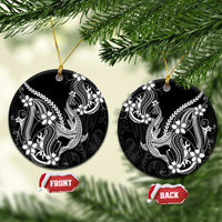 Black Aloha Hawaii Ceramic Ornament Polynesian Shark Tattoo With Plumeria LT14 Circle Black - Polynesian Pride